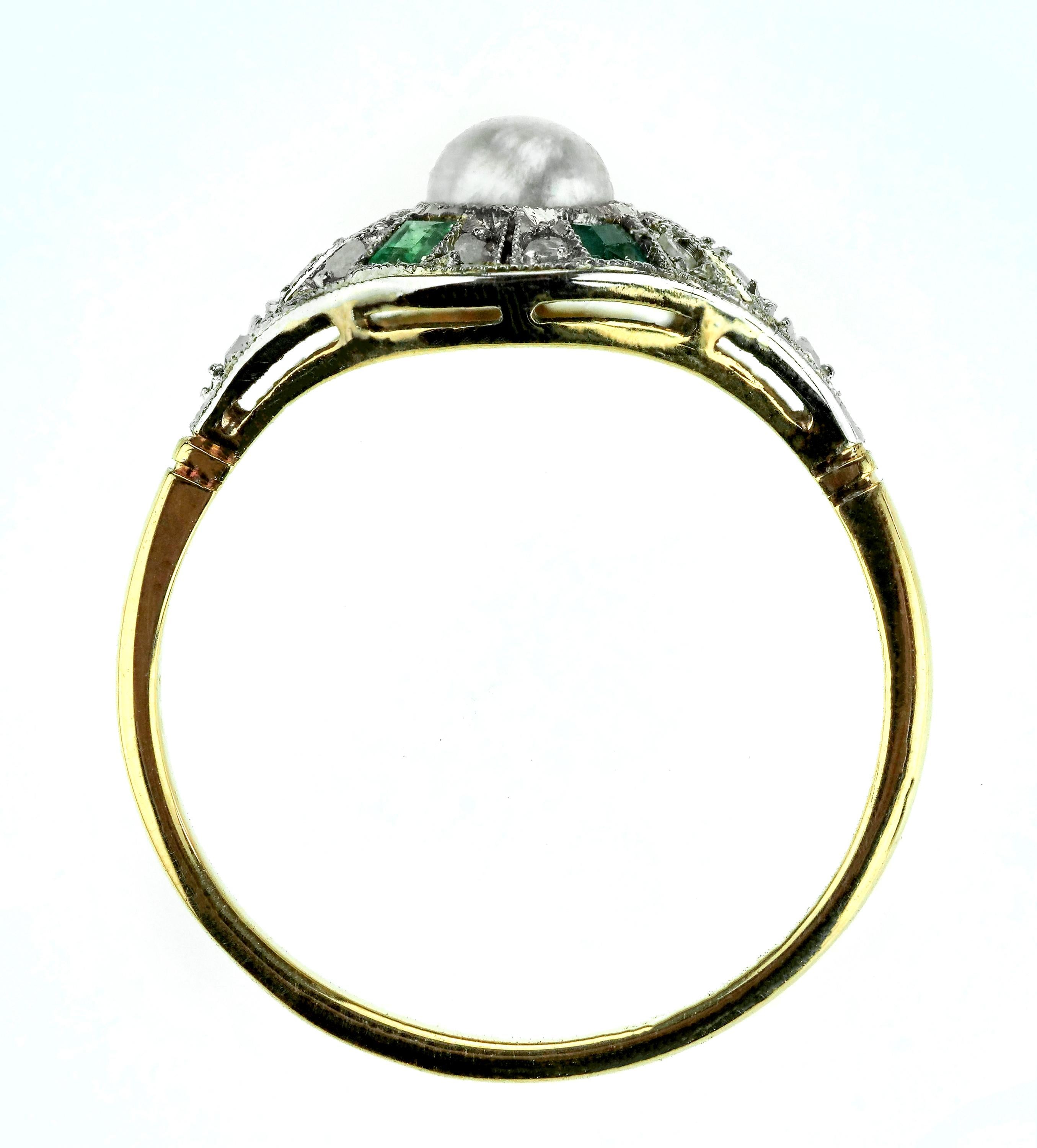 Antique Edwardian Natural Pearl, Emerald and Rose Cut Diamonds in 18 Karat Gold 1