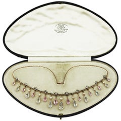 Antique Edwardian Natural Pearls, Aquamarine, Topaz Fringe Necklace or Headpiece
