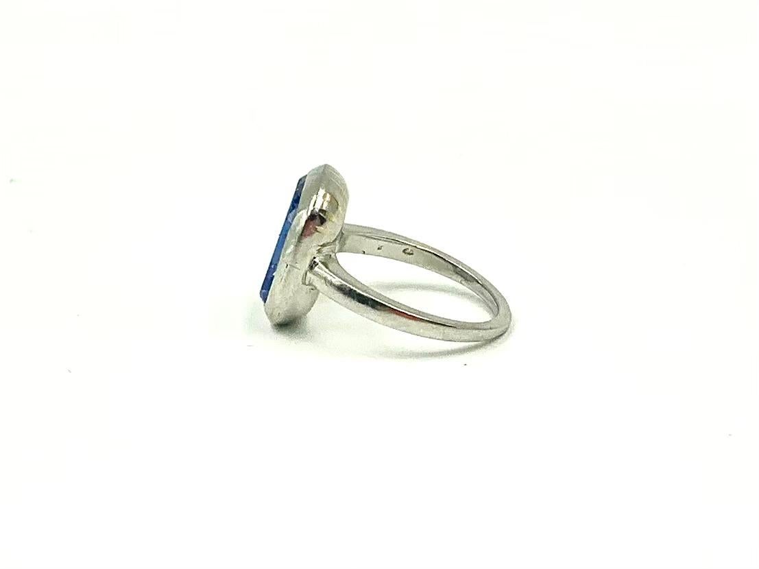 Antique Edwardian Natural Sapphire Intaglio Crest Platinum Signet Ring 2