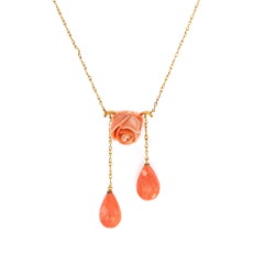 Antique Edwardian Negligee Necklace Coral Drops Fine Vintage Jewelry 18"