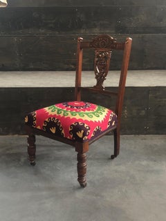 Antique Edwardian Nursing Chair 1850-1900 with Antique Suzani Fabric