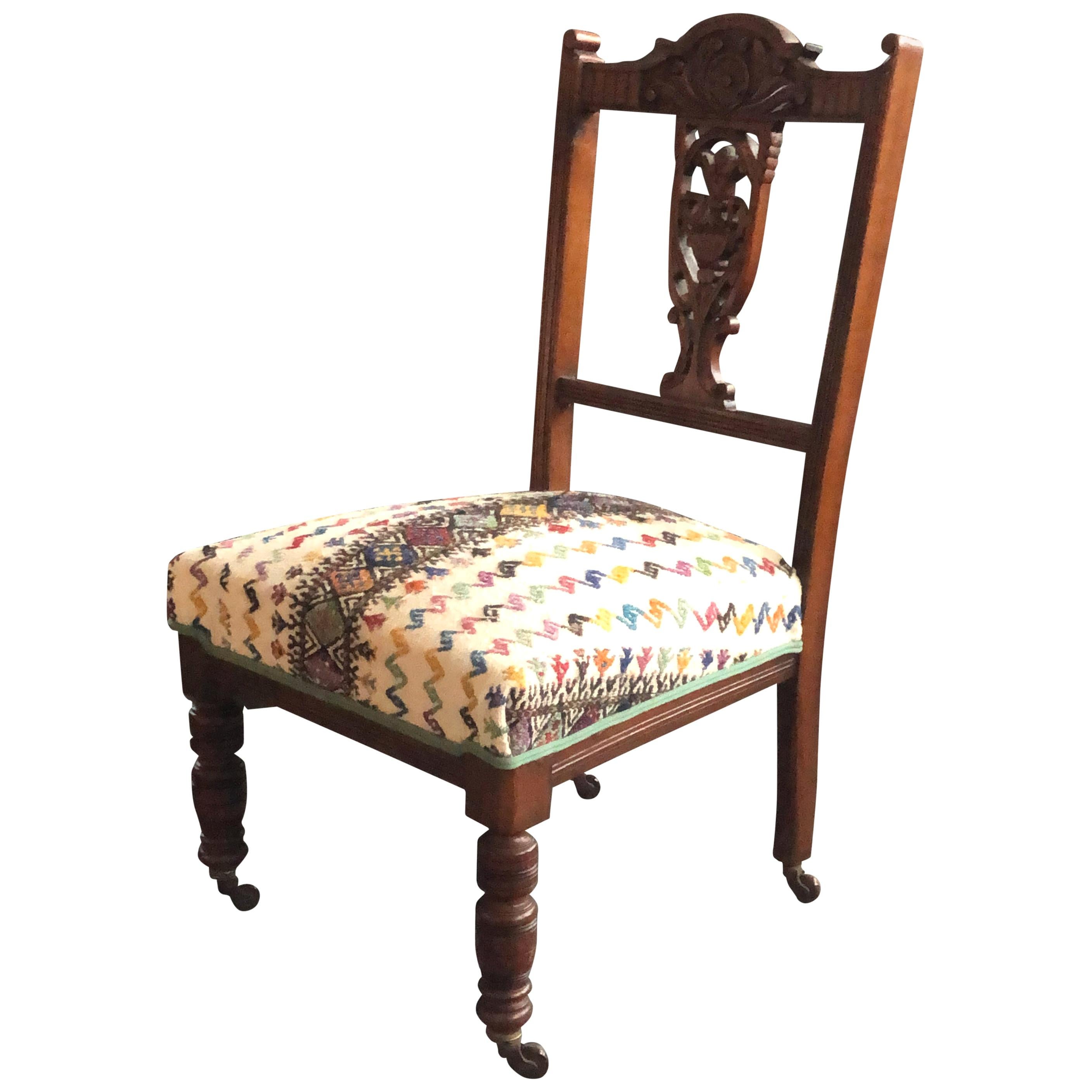 Antique Edwardian Nursing Chair 1850-1900 with Vintage Grain Sack For Sale