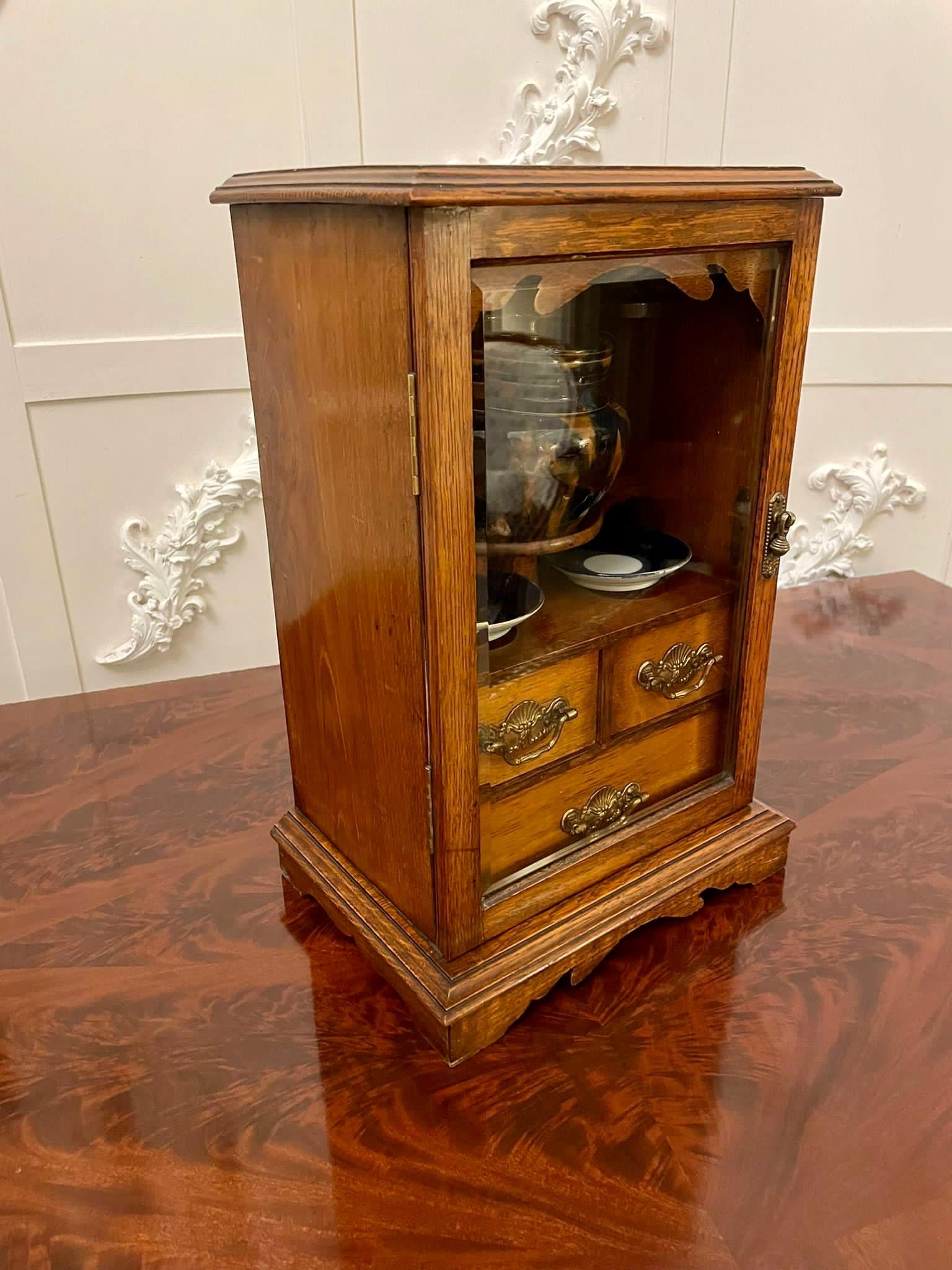 English Antique Edwardian Oak Smokers Cabinet