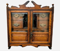 Antique Edwardian Oak Smoker's Cigar Cabinet 1920s Glass Fronted