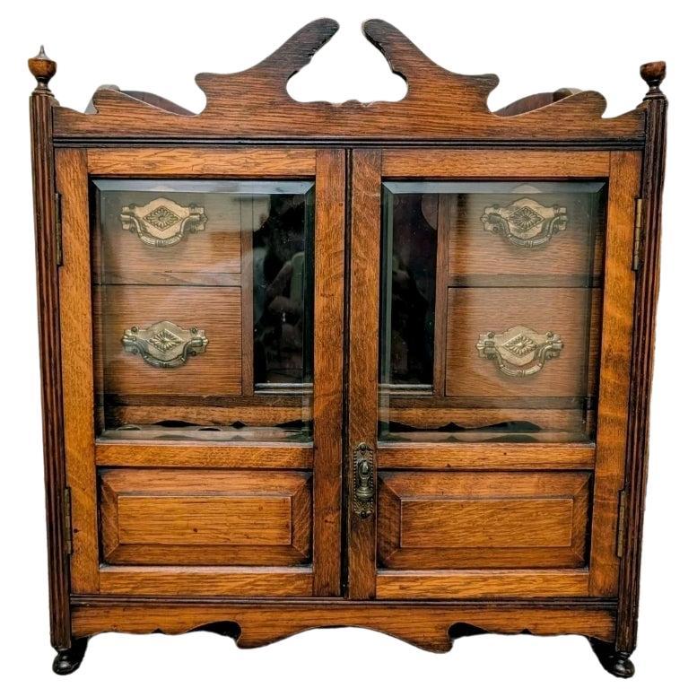 Antique Edwardian Oak Smoker
s Cigar Cabinet 1920s Glass Fronted For Sale