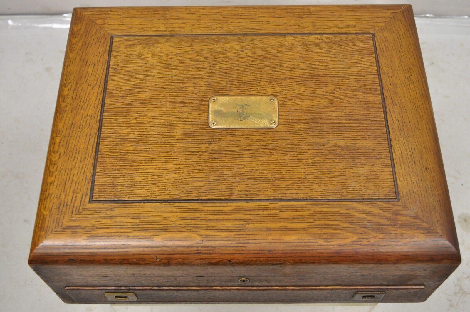 Antique Edwardian Oak Wood Large Silverware Flatware Chest with Drawer In Good Condition In Philadelphia, PA