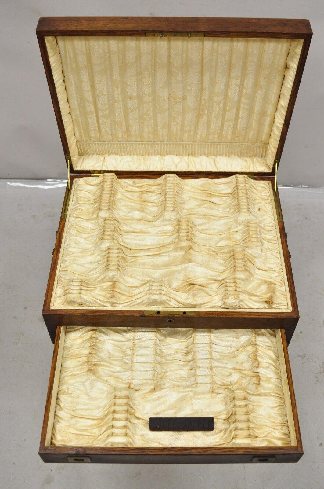 Antique Edwardian Oak Wood Large Silverware Flatware Chest with Drawer 1