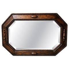 Antique Edwardian Octagonal Dark Oak Wall Mirror with Spindle Detail, circa 1910