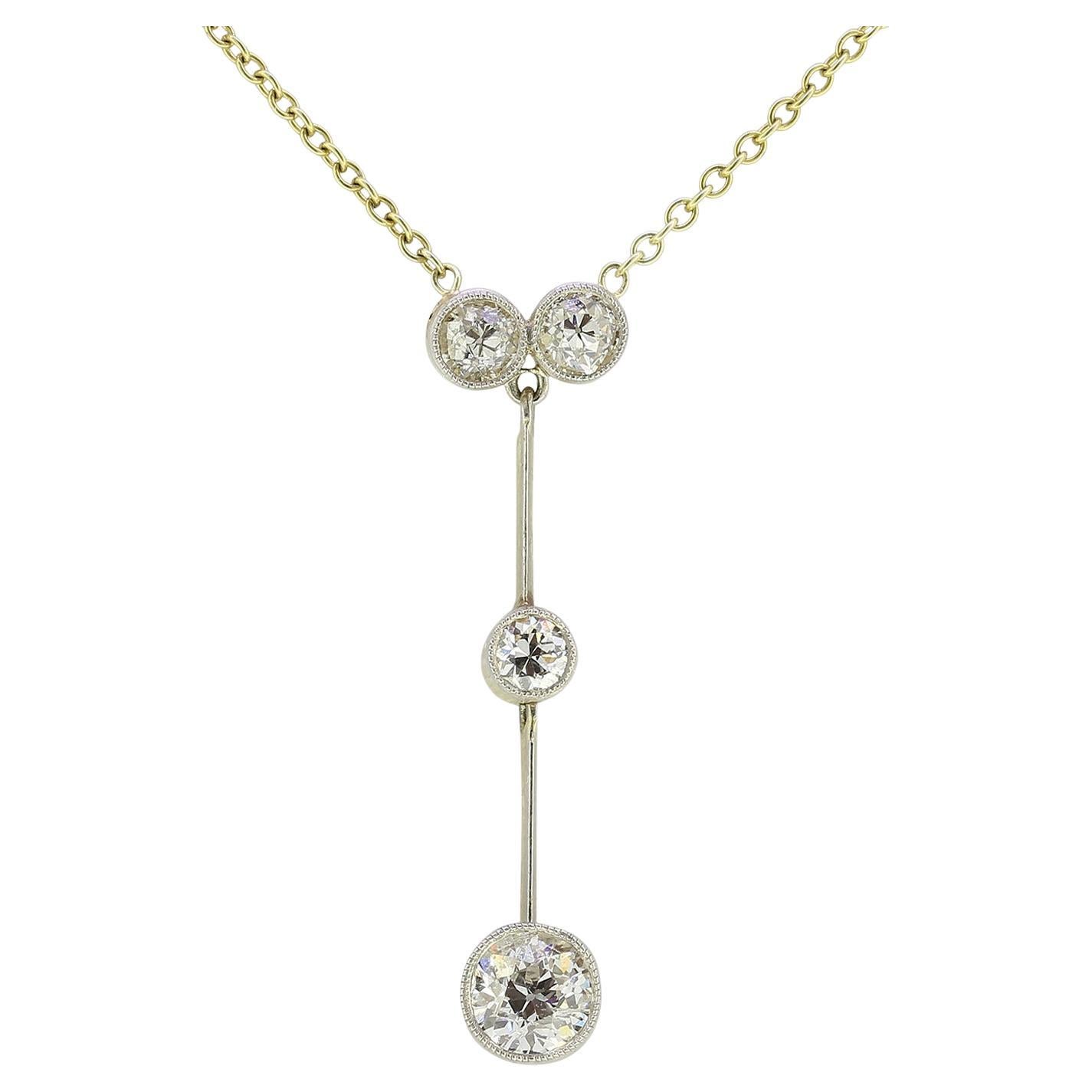 Antique Edwardian Old Cut Diamond Drop Necklace