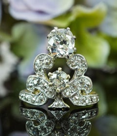 Antique Edwardian Old European Cushion Mine cut Diamond Crown Ring 14K Gold