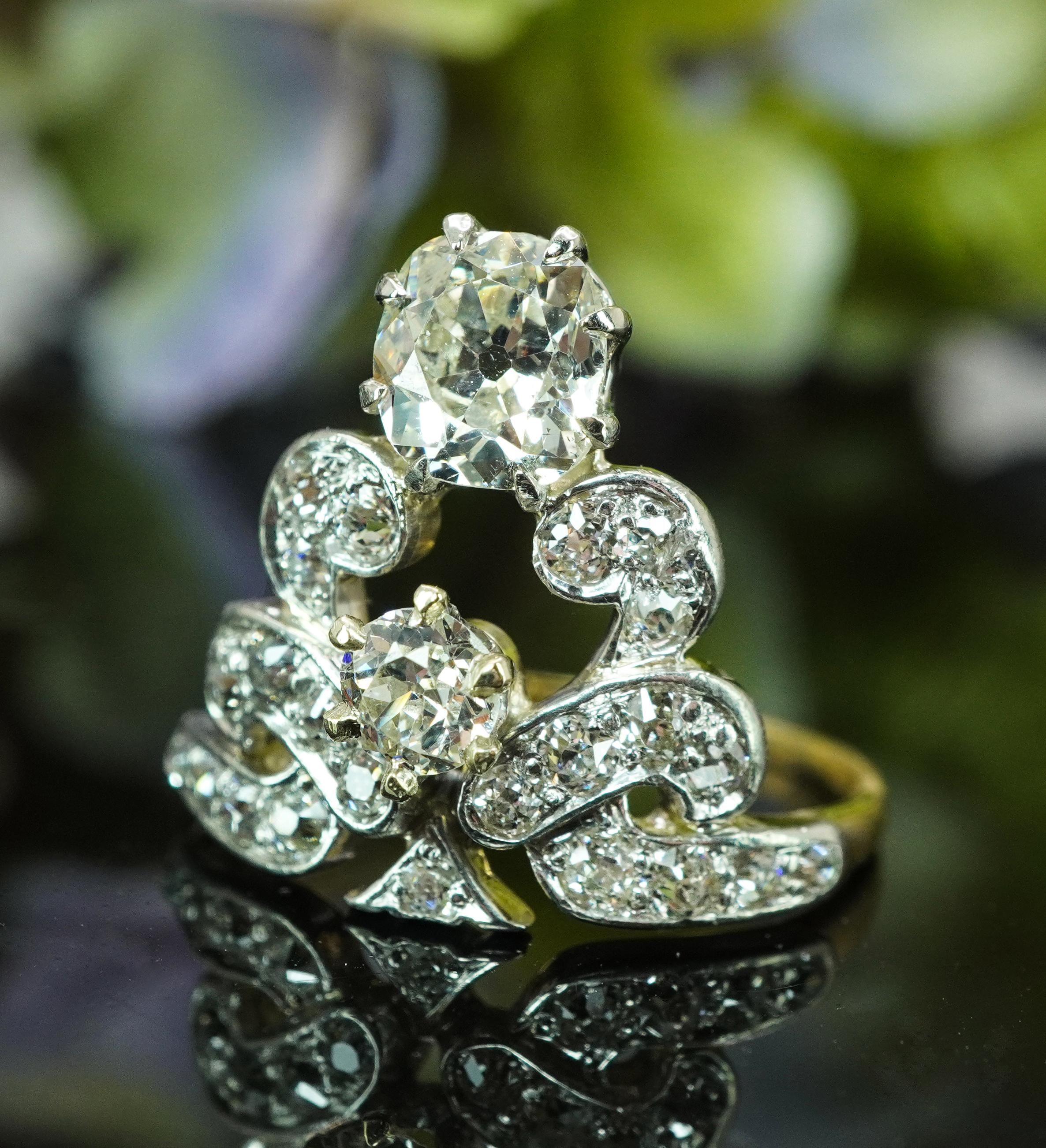 Taglio cuscino antico Antique Edwardian Old European Cushion Mine cut Diamond Crown Ring 14K Gold in vendita