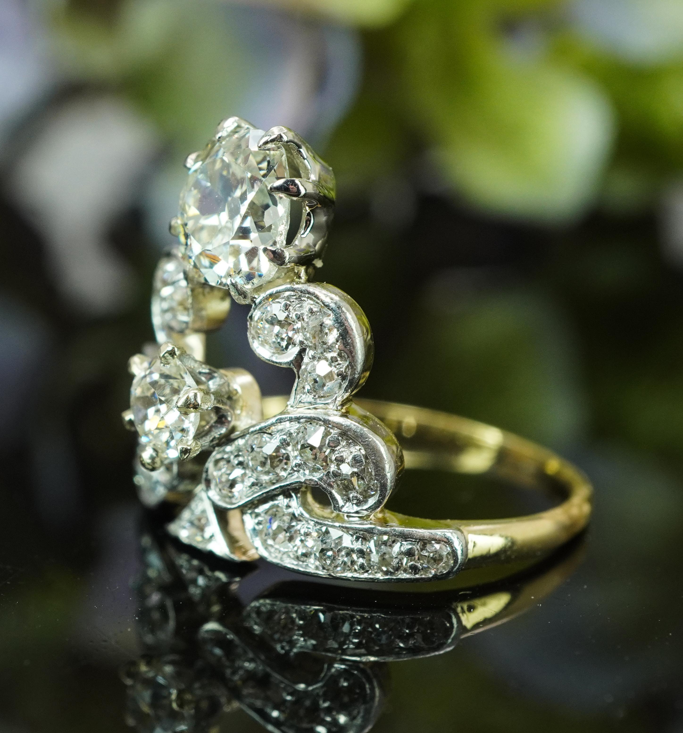 Antique Edwardian Old European Cushion Mine cut Diamond Crown Ring 14K Gold in vendita 3