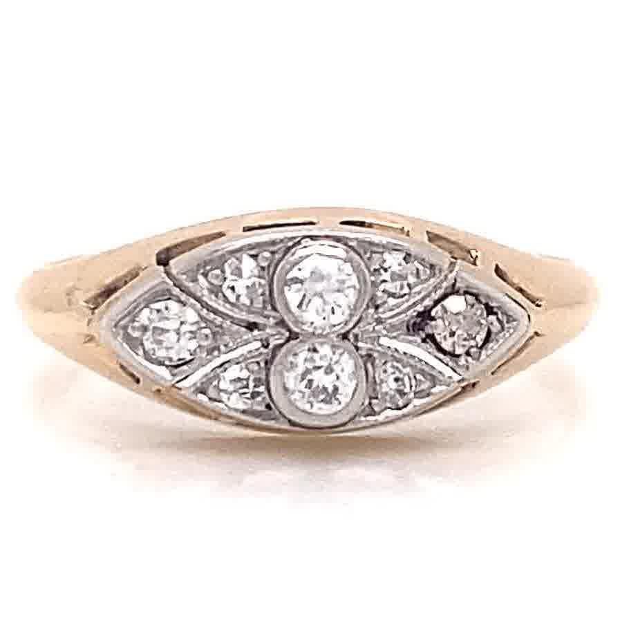 Antique Edwardian Old European Cut Diamond 14 Karat Gold Ring In Excellent Condition In Beverly Hills, CA