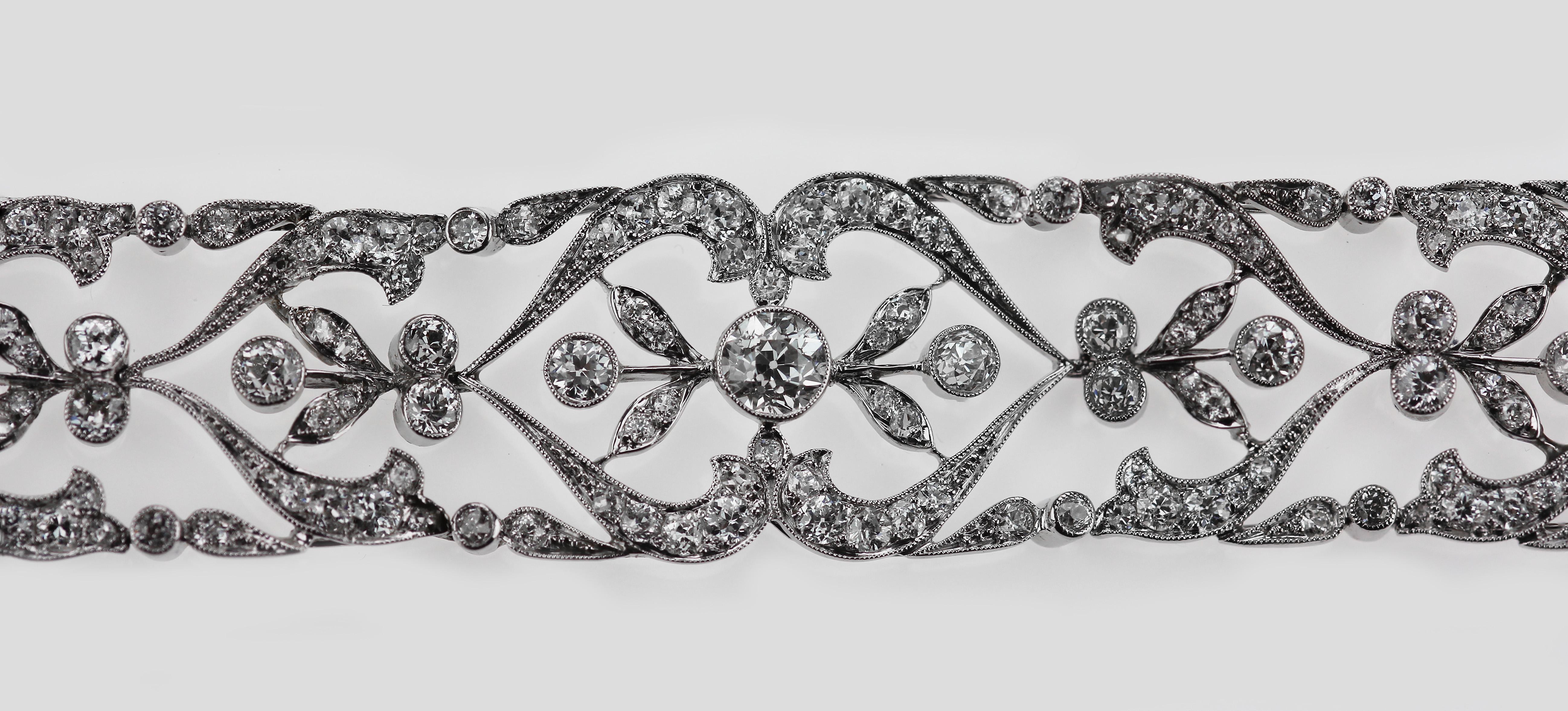 Round Cut Antique Edwardian Old European Cut Diamond Bracelet in Platinum