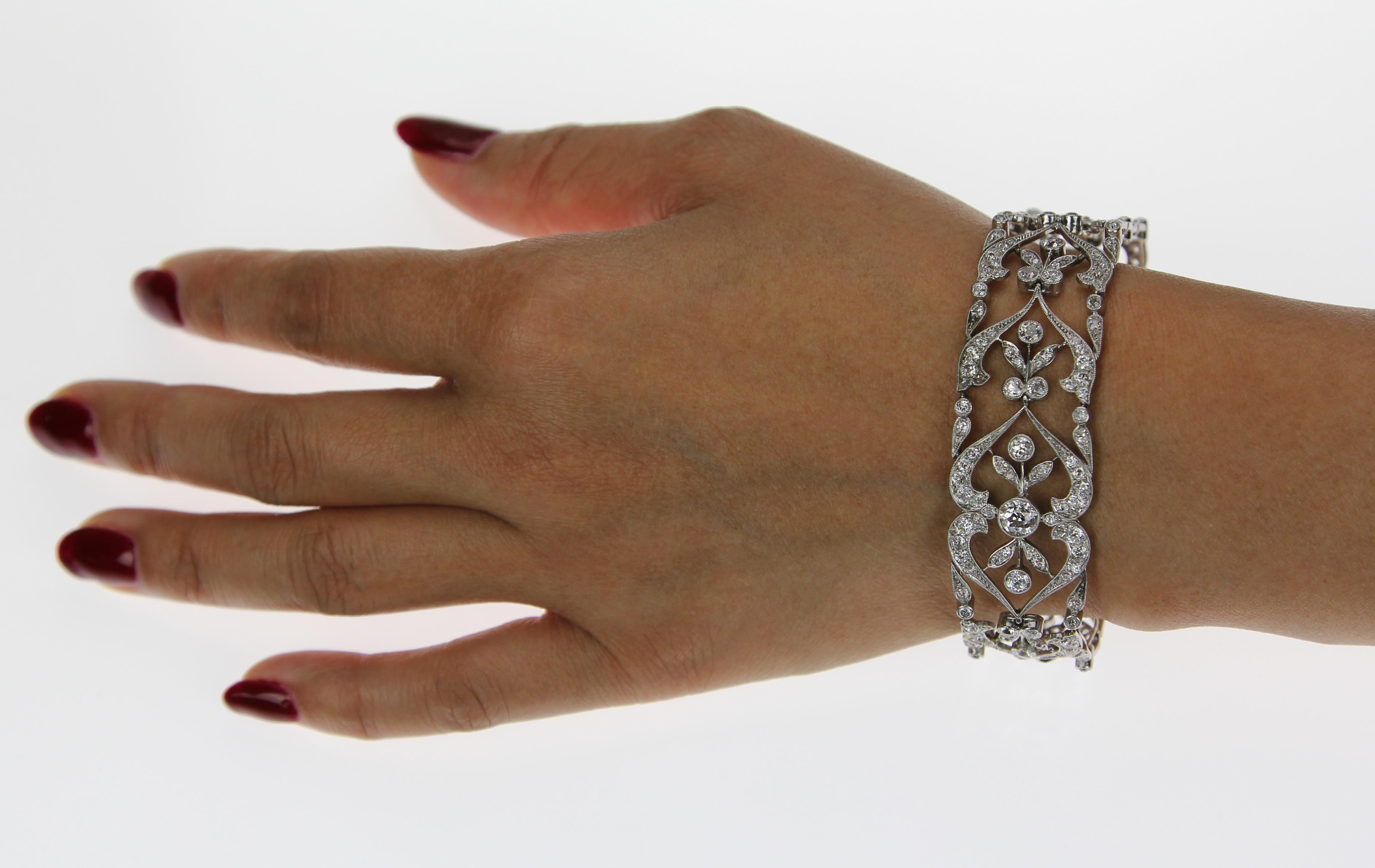 Antique Edwardian Old European Cut Diamond Bracelet in Platinum, Lace Design Damen