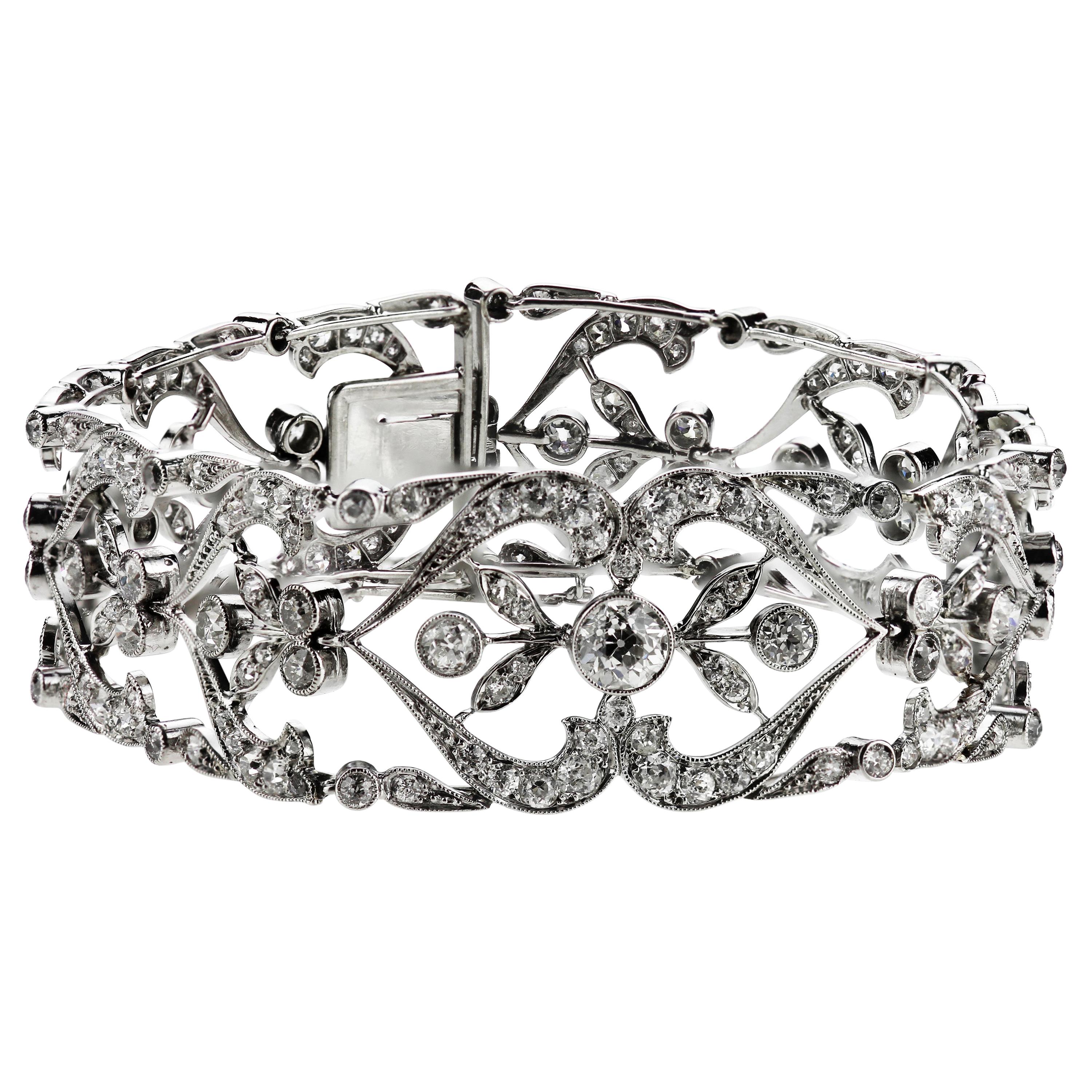 Antique Edwardian Old European Cut Diamond Bracelet in Platinum, Lace Design