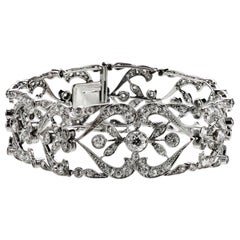 Antique Edwardian Old European Cut Diamond Bracelet in Platinum, Lace Design