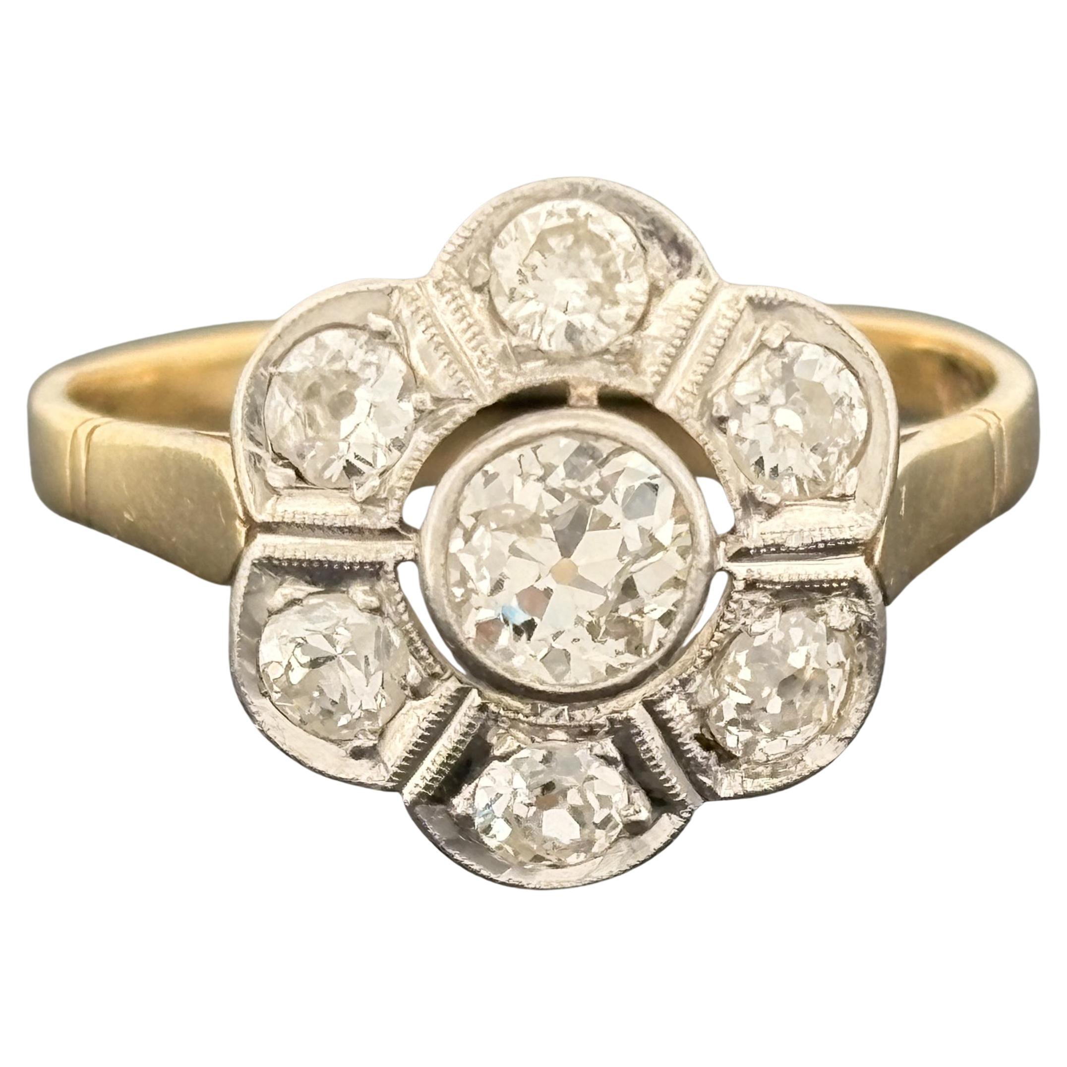 Antique Edwardian Old European Cut Diamond Cluster Ring ~1.00ctw