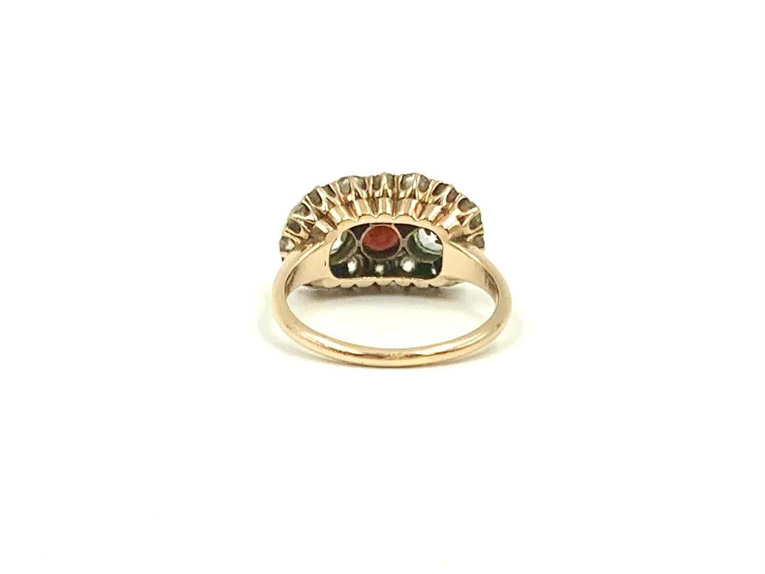 Bague ancienne édouardienne en or jaune 18 carats, diamant taille européenne et grenat en vente 4