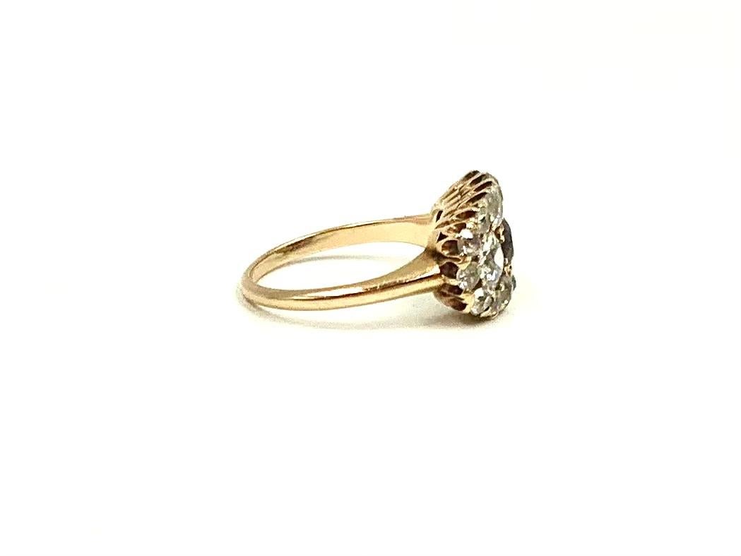 Bague ancienne édouardienne en or jaune 18 carats, diamant taille européenne et grenat en vente 5