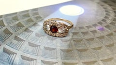 Antiker Edwardian Old European Cut Diamant, Granat 18K Gelbgold Cluster Ring