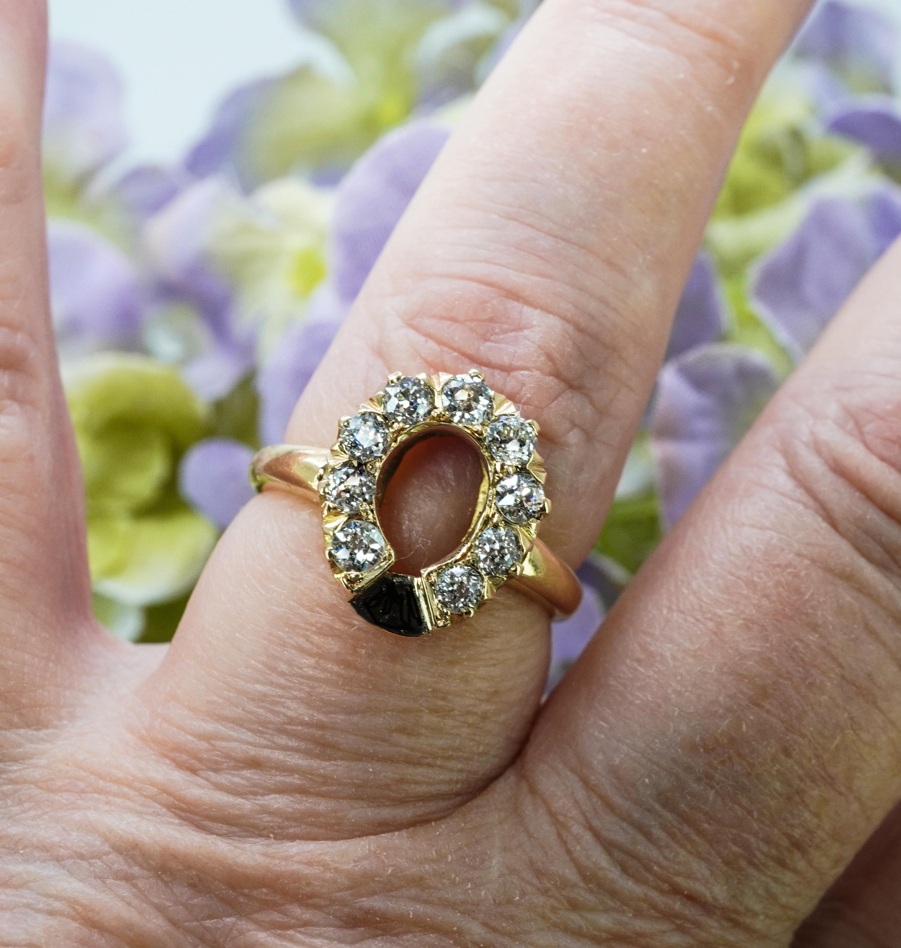 Antiker edwardianischer Hufeisenring aus 14 Karat Gold mit altem europäischem Diamanten, Statement-Nachlass im Zustand „Gut“ im Angebot in Brambleton, US
