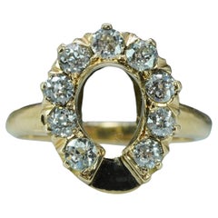 Anillo de herradura de diamantes europeo antiguo eduardiano Declaración de oro de 14 quilates Estate