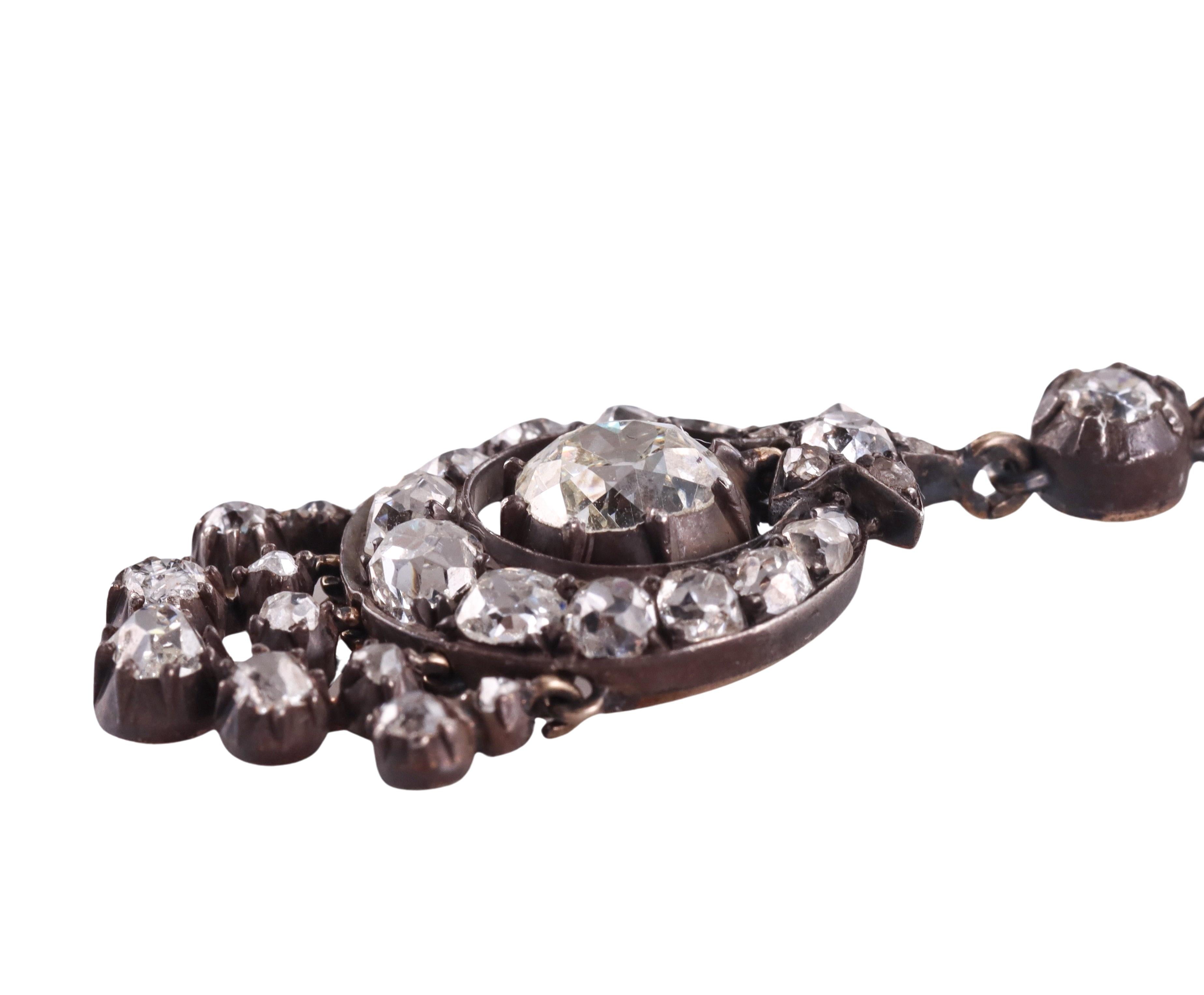 Antike Edwardianische Old Mine Diamant-Silber-Gold-Kronleuchter-Ohrringe im Angebot 2