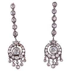 Antique Edwardian Old Mine Diamond Silver Gold Chandelier Earrings