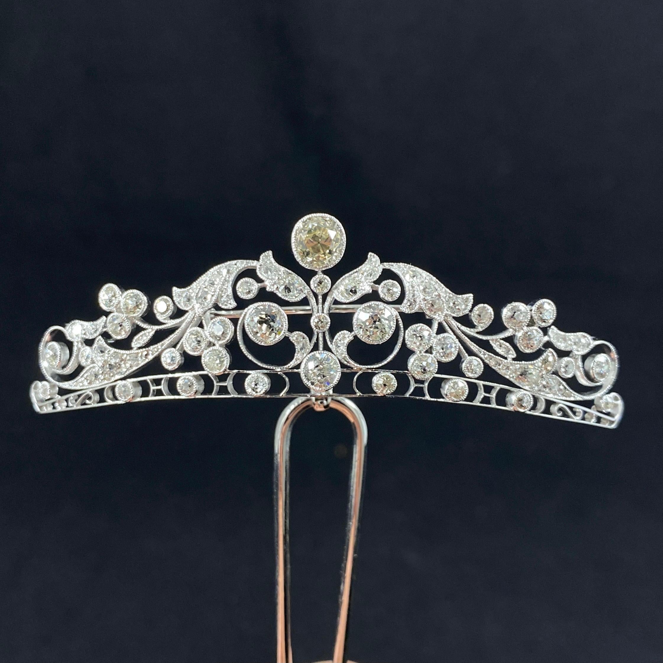 Women's Antique Edwardian Old Mine European Yellow Diamond Headpiece Brooch Platinum