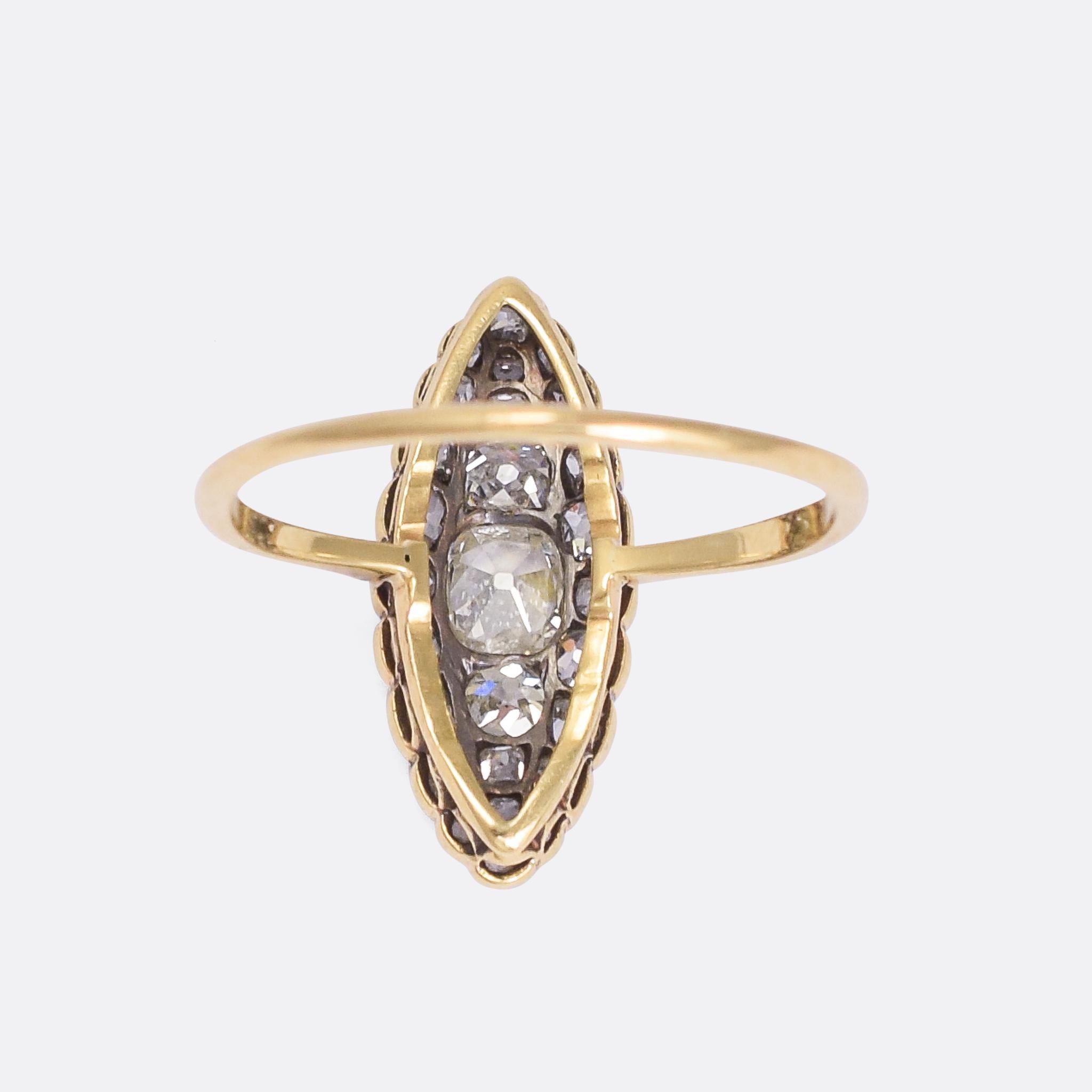 Old Mine Cut Antique Edwardian OMC Diamond Marquise Ring
