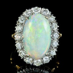 Antique Edwardian Opal Diamond Cluster Ring in 10ct Opal