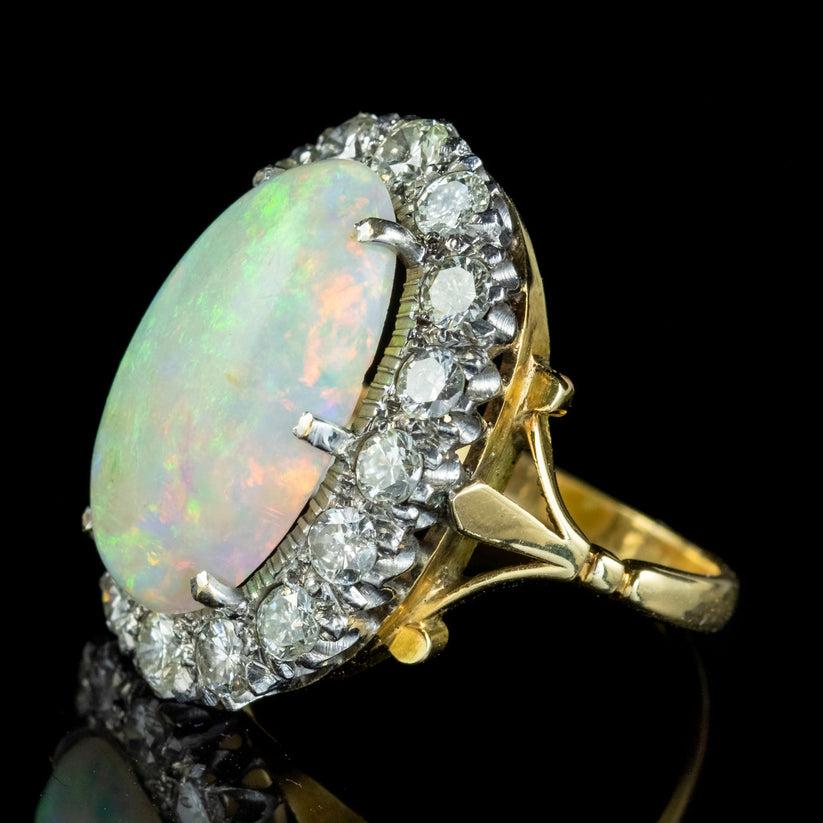 Brilliant Cut Antique Edwardian Opal Diamond Cluster Ring in 10ct Opal For Sale