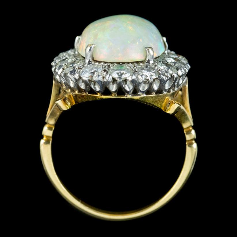 Women's Antique Edwardian Opal Diamond Cluster Ring in 10ct Opal For Sale