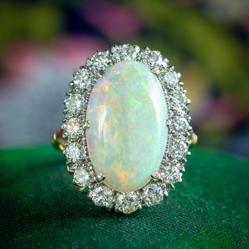 Bague édouardienne ancienne en grappe d'opales et de diamants en opale de 10 carats en vente 1