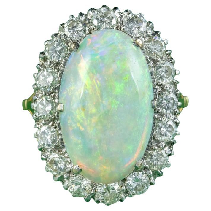 Antique Edwardian Opal Diamond Cluster Ring in 10ct Opal For Sale