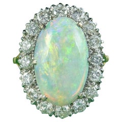 Antique Edwardian Opal Diamond Cluster Ring in 10ct Opal