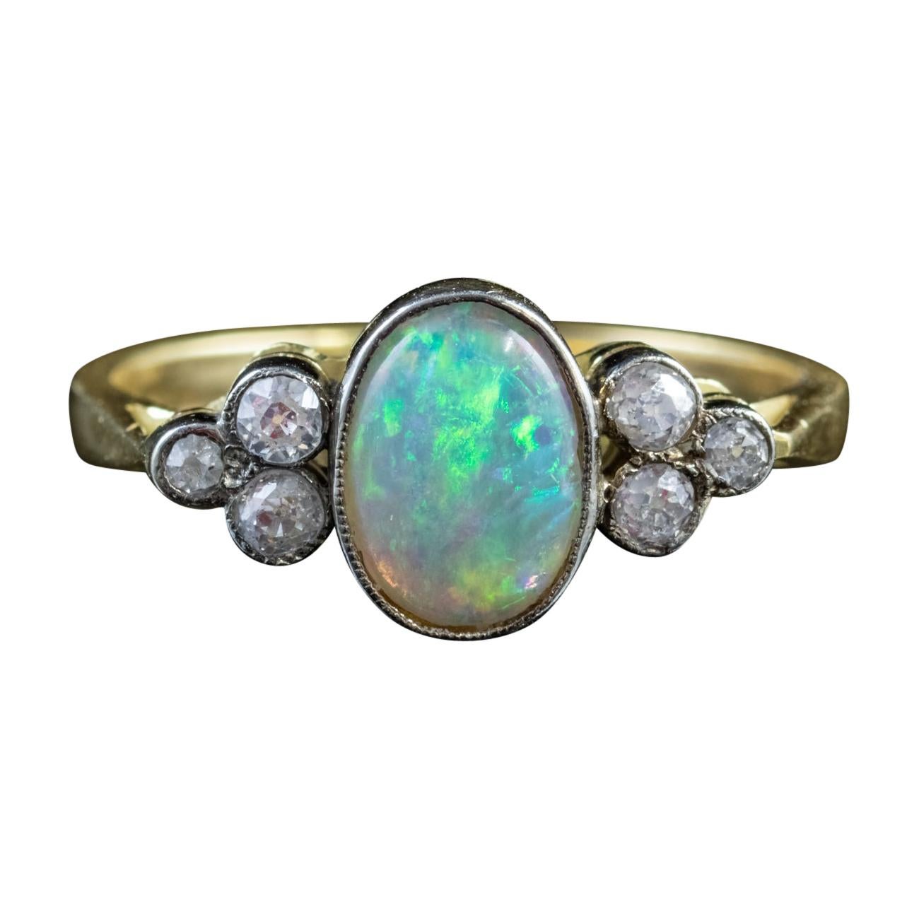 Antique Edwardian Opal Diamond Ring 18 Carat Gold, circa 1905