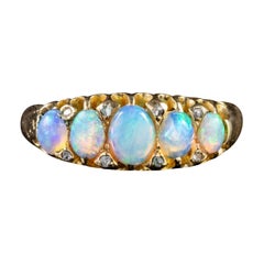 Antique Edwardian Opal Diamond Ring 18 Carat Gold Dated 1903