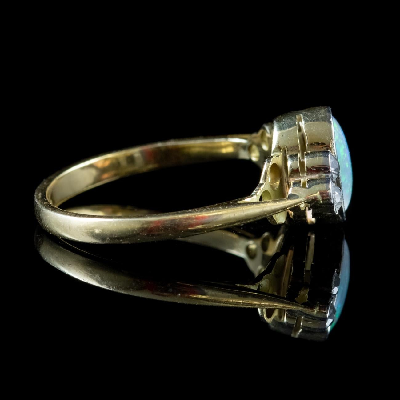 Old European Cut Antique Edwardian Opal Diamond Ring 18 Carat Gold, circa 1905