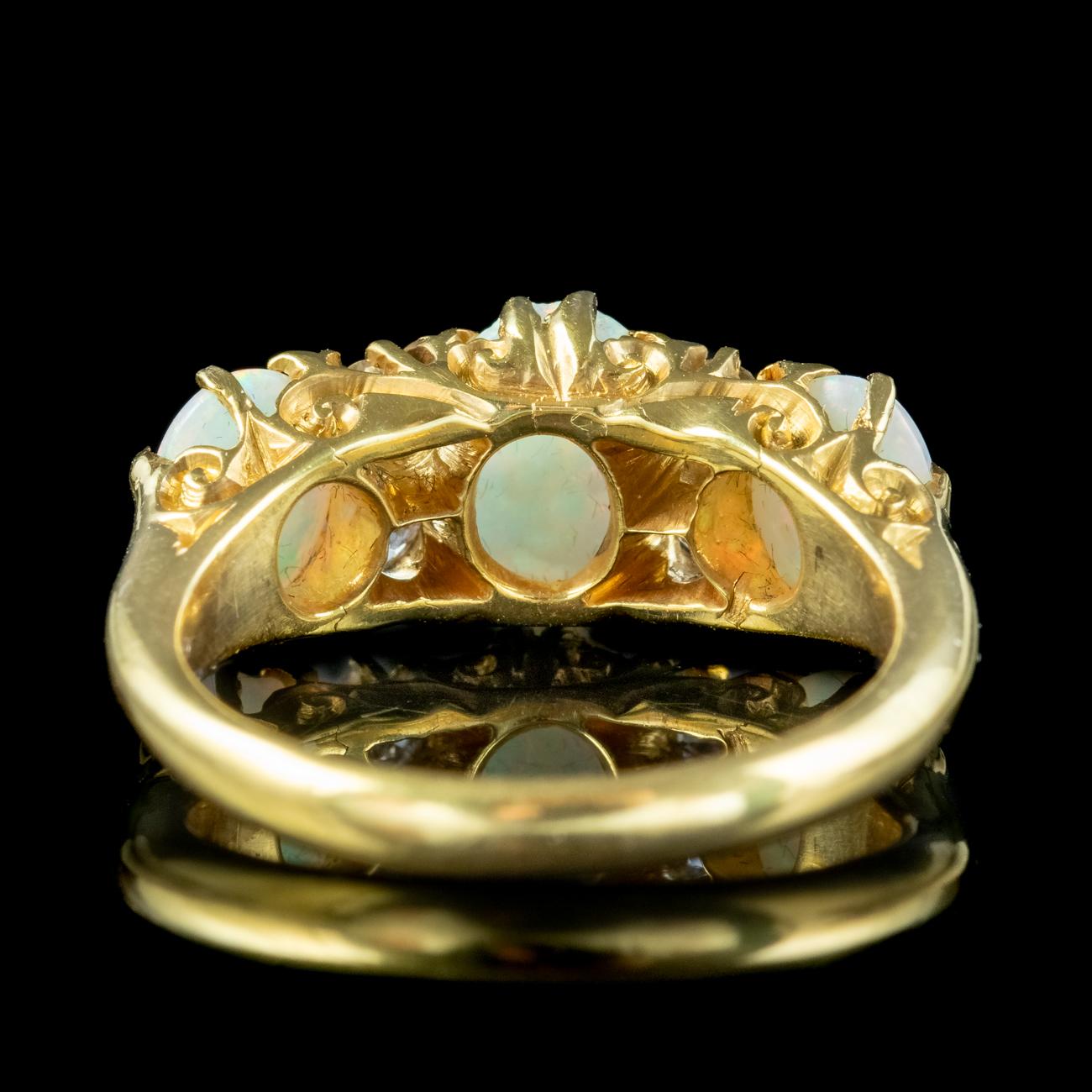 Cabochon Antique Edwardian Opal Diamond Ring 2.4 Carat Opal Dated 1906 For Sale