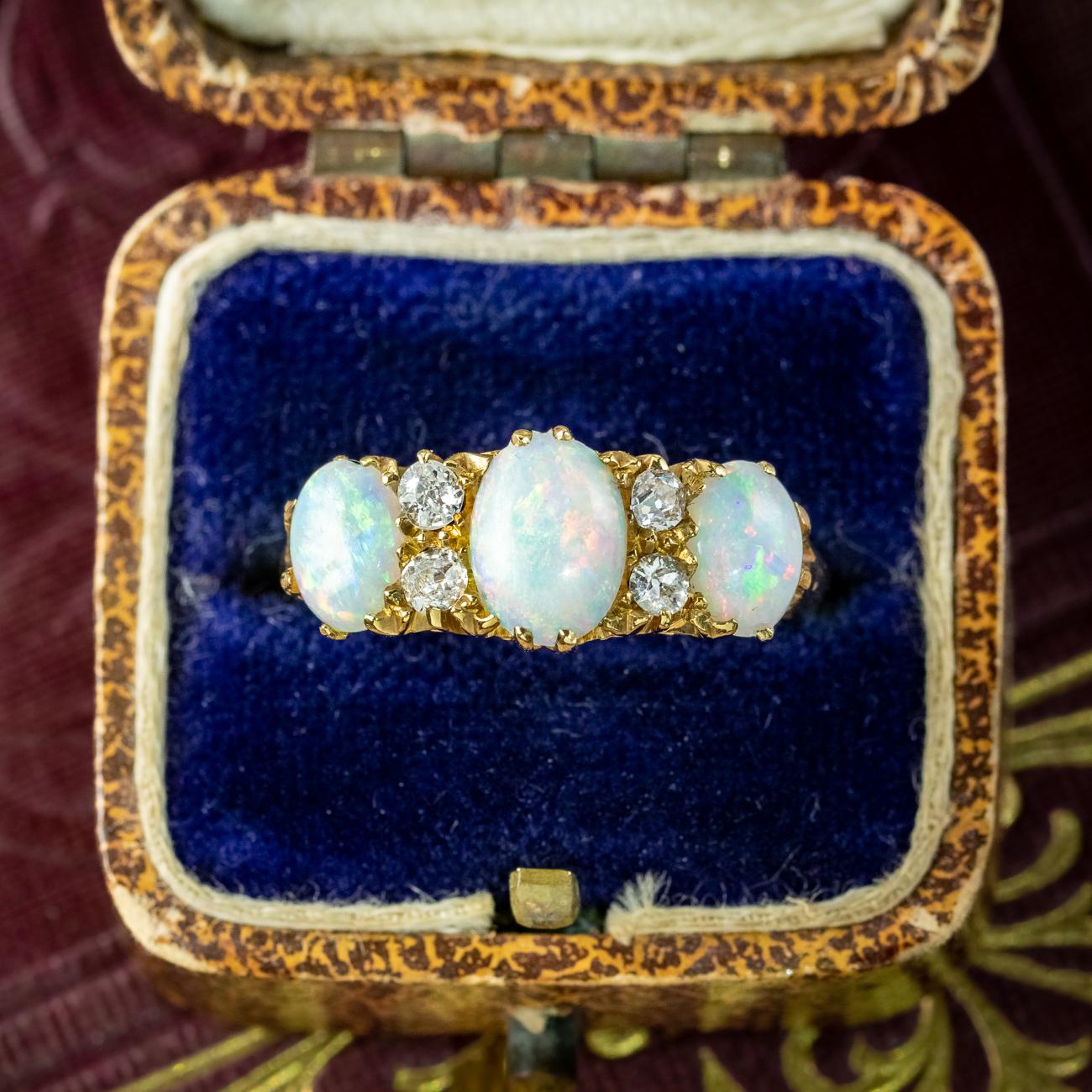 Antique Edwardian Opal Diamond Ring 2.4 Carat Opal Dated 1906 For Sale 2