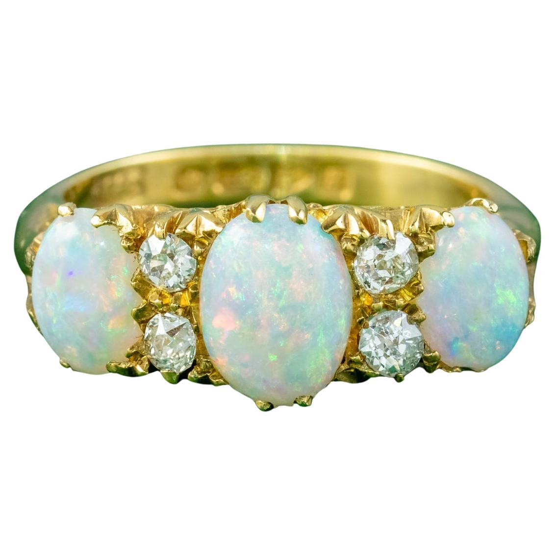 Antique Edwardian Opal Diamond Ring 2.4 Carat Opal Dated 1906