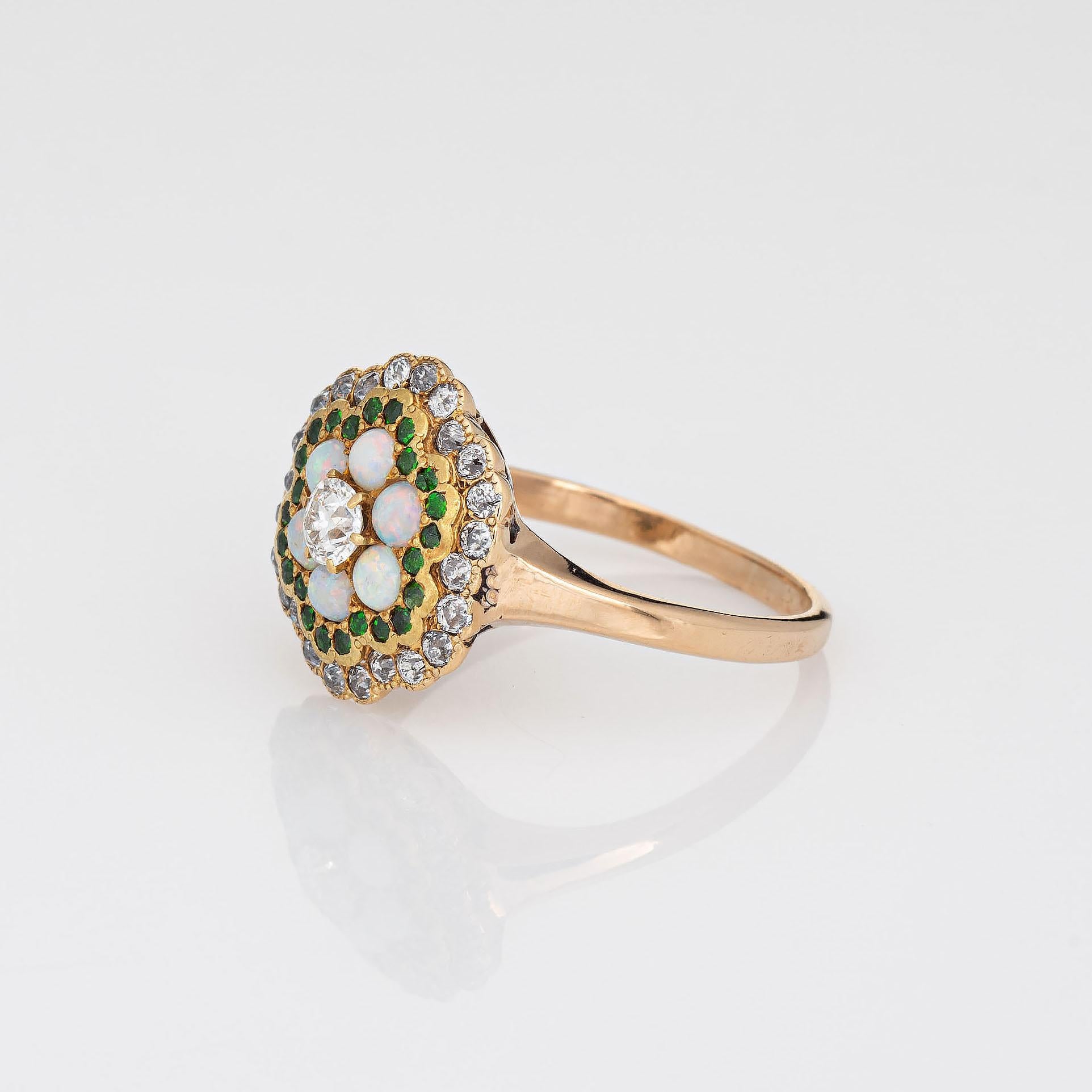 Antique Edwardian Opal Diamond Ring Demantoid Garnet 18k Yellow Gold Jewelry In Good Condition In Torrance, CA