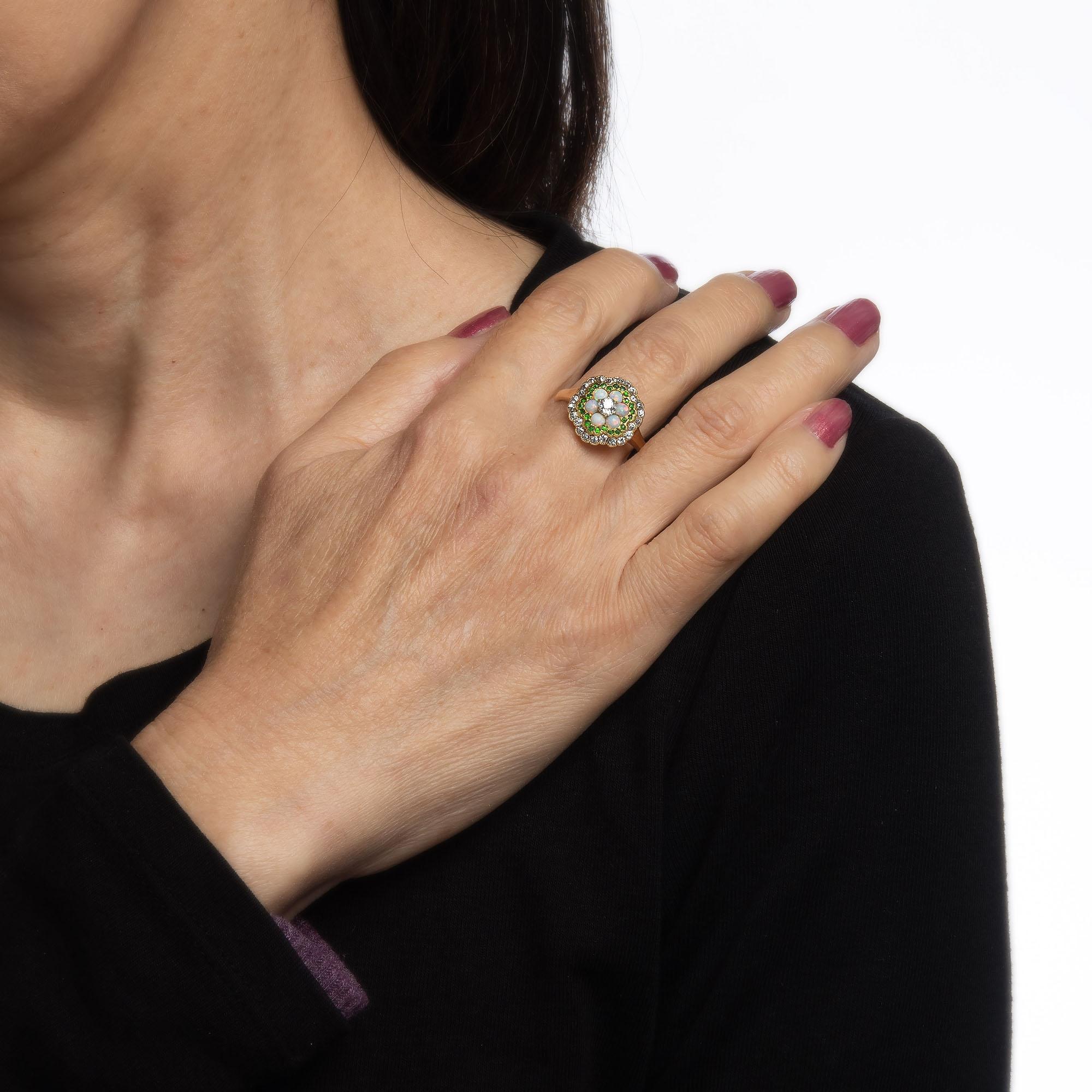 Antique Edwardian Opal Diamond Ring Demantoid Garnet 18k Yellow Gold Jewelry 1