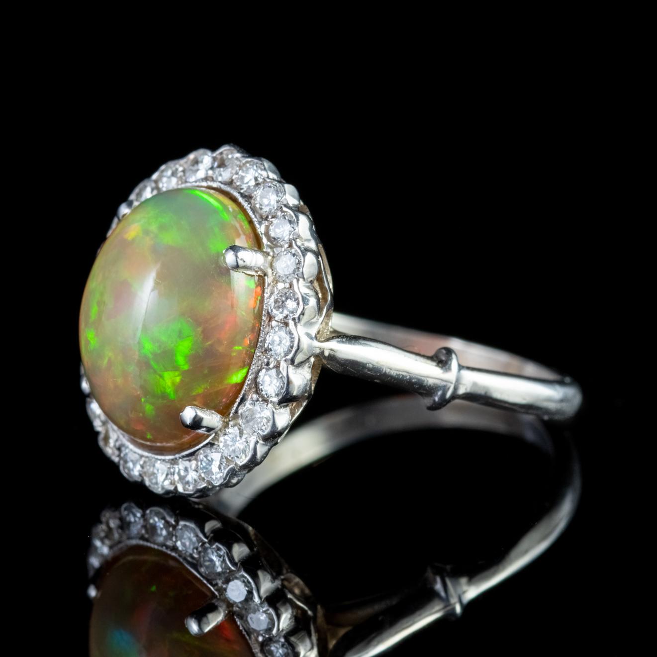 Antique Edwardian Opal Diamond Ring Platinum 6 Carat Natural Opal, circa 1910 In Good Condition For Sale In Lancaster, Lancashire