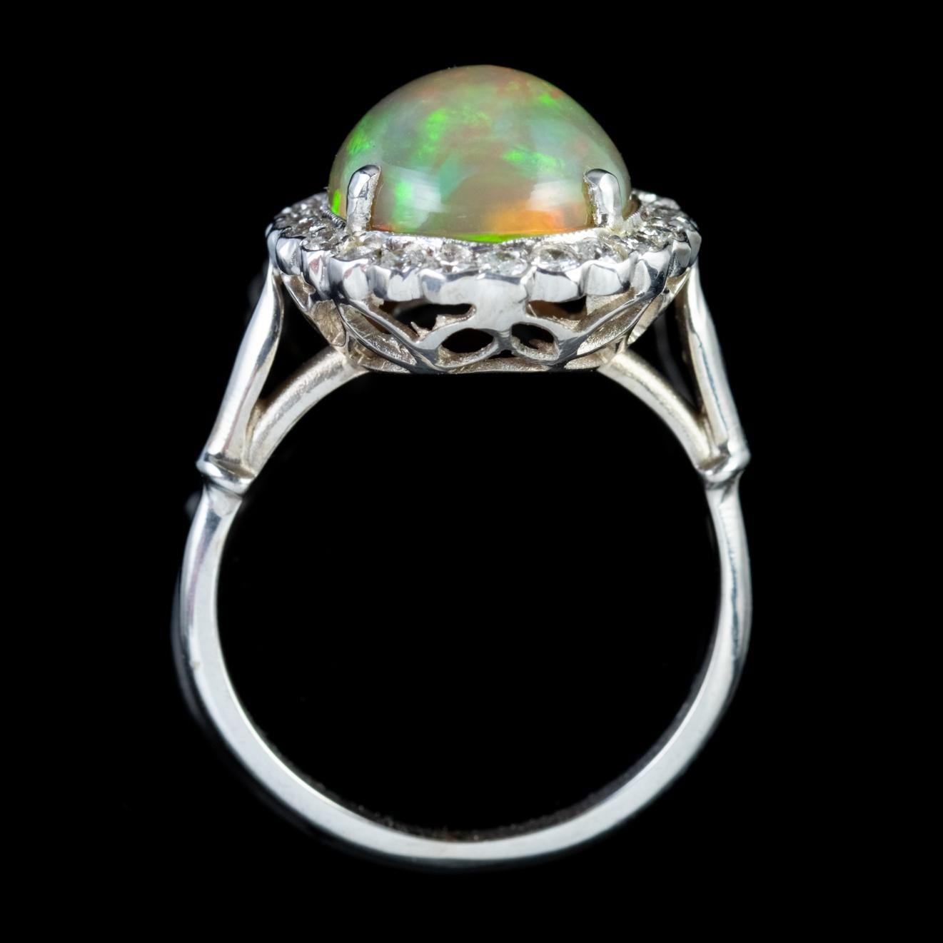 Antique Edwardian Opal Diamond Ring Platinum 6 Carat Natural Opal, circa 1910 For Sale 1