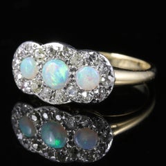 Antique Edwardian Opal Diamond Trilogy Ring 18 Carat Gold, circa 1915