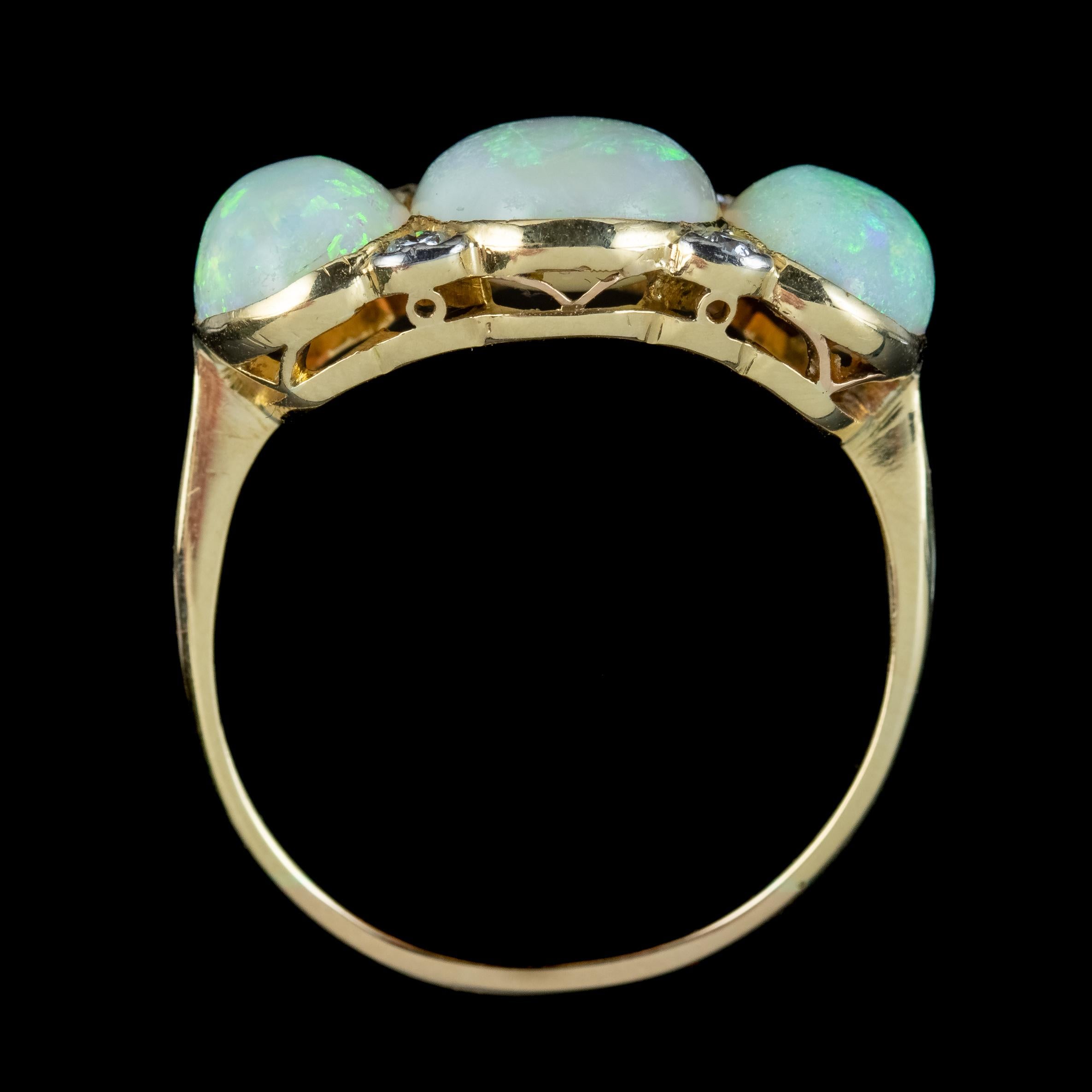 Cabochon Antique Edwardian Opal Diamond Trilogy Ring 7 Carat Total For Sale