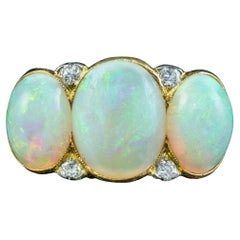 Antique Edwardian Opal Diamond Trilogy Ring 7 Carat Total